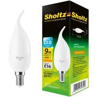 Лампа светодиодная энергосберегающая Sholtz 9Вт 220В свеча на ветру CA E14 2700К пластик(Шольц) LEC3165