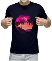 Мужская футболка «Пальмы и пляж в розовой дымке»