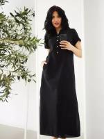 Sansa/Платье женское летнее льняное макси длинное черный,графит 58