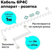 Телефонный шнур-удлинитель витой RJ-11 GCR для подключения устройств (GCR-TP6P4C-TW) белый 2.0м