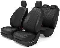 Чехлы на сиденья для Рено Сандеро 2 (Renault Sandero 2 Рестайлинг airbag сидений) Экокожа ромб / Черный / AutoKot / LSandero2014go4060airbagrombblk
