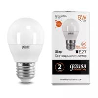 Лампа светодиодная E27 G45 8W (75W) 220V теплый GAUSS 53218