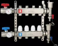 Коллектор регулируемый с запорными клапанами, из нерж. стали, 10-вых. x 1