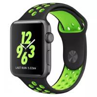 Cиликоновый ремешок Nike Series для Apple Watch Series 1, 2, 3, 4, 5, 6, SE, 7 - 42/44/45 мм (эпл вотч), черный-зеленый