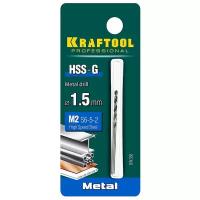 KRAFTOOL HSS-G 1.5 х43мм, Сверло по металлу HSS-G, сталь М2(S6-5-2), 29651-1.5