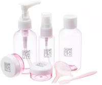 Дорожный набор Dewal Beauty DEWAL BEAUTY DBTS5SR, 7 предметов, 80 мл, розовый, белый