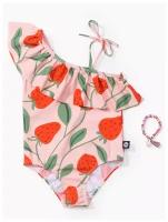 50665, Детский купальник слитный для девочек UPF50+ Happy Baby ассиметричный крой, на завязках, купальный костюм с защитой от солнца