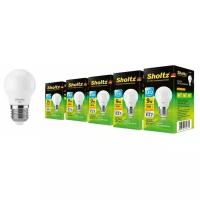 Комплект из 5 светодиодных энергосберегающих ламп Sholtz шар G45 9Вт E27 2700К 220В пластик (Шольц) LEB3027P