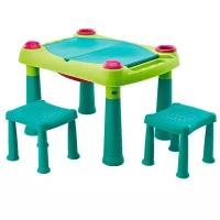 Песочница-столик KETER Creative Play Table (+ 2 табуретки), 79х56 см, зеленый