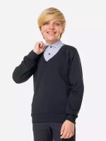 Джемпер для мальчика школьный с имитацией рубашки HappyFox, HF1010MBL размер 122, цвет т.синий