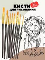 Кисти для рисования AХLER набор 10 шт художественные для школы, синтетические, для акварели акрила гуаши масла, плоские круглые овальные