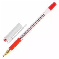Ручка шариковая масляная с грипом MUNHWA MC Gold, красная, корпус прозрачный, узел 0,5 мм, линия письма 0,3 мм, BMC-03, (12 шт.)