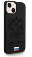Черный силиконовый чехол MustHaveCase для iPhone 13 Черный лаковый Герб Россия для Айфон 13 Противоударный