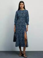 Zarina Платье миди с принтом, цвет Черный цветы мелкие, размер XS (RU 42), 4224008502-229