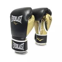 Боксерские перчатки Everlast тренировочные Powerlock Pu черно-золотые 12 унций 12 унций