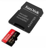 Карта памяти SanDisk Extreme PRO microSDXC 256 ГБ Class 10, V30, A2, UHS-I U3, R/W 200/140 МБ/с, адаптер на SD, 1 шт., черный
