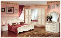 Спальный гарнитур Диа Роза цвет: беж глянец(кровать 180х200, шкаф 6дв, тумбочки 2шт, комод с зеркалом)