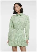 Платье-рубашка мини с поясом и воланами Befree 2321197525-15-S зеленый принт размер S