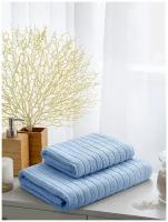Комплект махровых полотенец LOVEME Wave 50х90см и 70х140см, цвет синий (маренго)