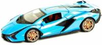 Металлическая машинка Che Zhi 1:24 «Lamborghini Sian» CZ129A, 21 см. инерционная, свет, звук / Голубой