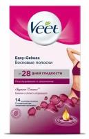 Veet Полоски восковые для чувствительной зоны бикини и подмышек Easy-Gelwax с ароматом розы и эфирными маслами, 14 шт