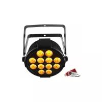 CHAUVET-DJ SlimPAR Q12 USB 12x4Вт RGBA светодиодов, 4/9 каналов DMX, разъемы XLR-3p, ИК-порт (IRC-6), беспроводной адаптер USB, стробоскоп 0-18Гц, угол луча 19, яркость в 2 метрах 4960лк, power-link до 21 приборов, блок питания 100-240В 50/60Гц, потр