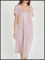 Женская ночная сорочка Анастасия, 58 розовая, с рукавом, большой размер. Текстильный край