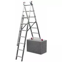 Алюминиевая трехсекционная лестница Krause Corda с функцией лестничных пролетов, 27 (3х9) ступеней, высота 3-6 м, партномер 013392