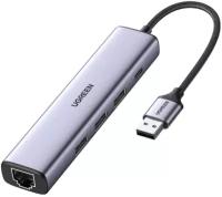 Хаб Ugreen CM475 USB3.0 to 3xUSB3.0 +RJ45 Grey 60554