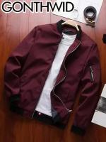 GONTHWID/Куртка бомбер весенняя ветровка легкая, силуэт прямой,карманы,Красный，XL