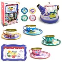 Игрушечный набор металлической посуды для чаепития Tea Set Party, 14 предметов, набор посуды, детская посудка, чайник, поднос, 40х30х9 см