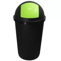 Ведро для мусора из полипропилена, 60 л. Италия. Цвет-черный с зеленой крышкой PUSH