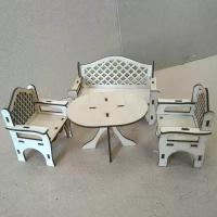Cкамейка, столик и два стула садовые для кукол в сборе. Размер скамейки 16х11х7 см, стула - 11х8х6 см, столика - 9х12х8 см