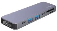 Переходник Deppa Thunderbolt C 7в1 (73121) Type-C to USB3.0x2/ HDMI/ Thunder3/ Type-C/ SD/ MicroSD для MacBook Графитовый