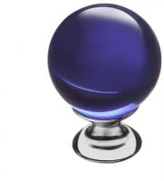 Ручка-кнопка мебельная KF10-13, хром, цвет синее стекло