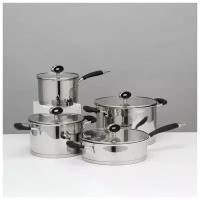 Набор посуды, 4 предмета: кастрюли d=20 см, d=24 см, ковш d=16 см, сковорода d=24 см, индукция