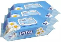 Влажная туалетная бумага Senso 100 шт. с экстрактом ромашки и молочной кислотой, набор из 3 упаковок
