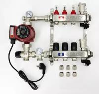 Комплект для водяного теплого пола с насосом до 50 кв/м Коллектор 3 контура, евроконус 3/4'х16(2.0) VALFEX