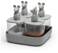 Набор банок для сыпучих продуктов Qualy Lucky Mouse Seasoning, 4 штуки (QL10366-CL-GY)