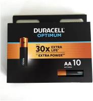Батарейки комплект 10 шт., DURACELL Optimum, AA (LR6.15А), х30 мощность, алкалиновые, пальчиковые