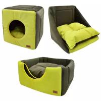 Дом для собак и кошек ZOOexpress куб-трансформер Ампир №2, 50х50х48 см, оливковый/зеленый
