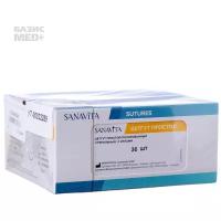 Шовный материал SANAVITA Pharmaceuticals GmbH Кетгут простой, USP 3/0 (№3), длина нити 0.75м, игла 20мм, изгиб 1/2, колющая, упаковка 36шт, SCG30G20C