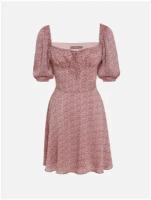 Lichi Платье мини с пышными рукавами и кулиской на лифе, розовый, XS