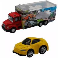 Набор грузовик + машинка die-cast желтая, спусковой механизм 1:60 Funky toys FT61053