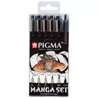 Sakura Набор капиллярных ручек Pigma Micron Manga 6шт (ручки 0.1мм 0.3мм 0.5мм кисть Pigma Graphic мех карандаш 0,7 мм) Черный