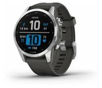 Умные часы Garmin Fenix 7s серебристый с графитовым силиконовым ремешком