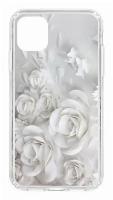 Чехол для iPhone 11 Kruche Print White roses, противоударная пластиковая накладка с рисунком, защитный силиконовый бампер с принтом и защитой камеры