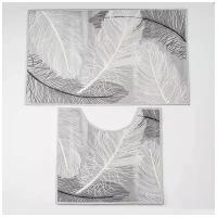 Доляна Набор ковриков для ванны и туалета Доляна «Пёрышки», 2 шт: 50×80, 40×50 см, цвет серый