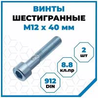 Винты Стройметиз с внутренним шестигранником М12х40, DIN 912, класс прочности 8.8, покрытие - цинк, 2 шт