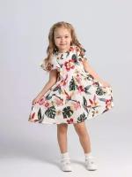 Платье Оригинальные платья для девочек, хлопок, нарядное, флористический принт, размер 28(104), белый